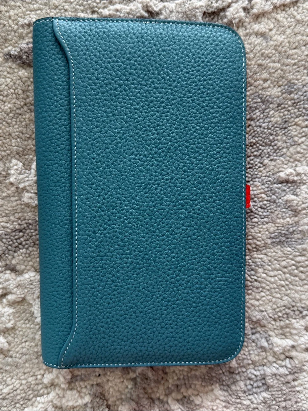 Luxury Togo Leather Teal and Red Double Wallet